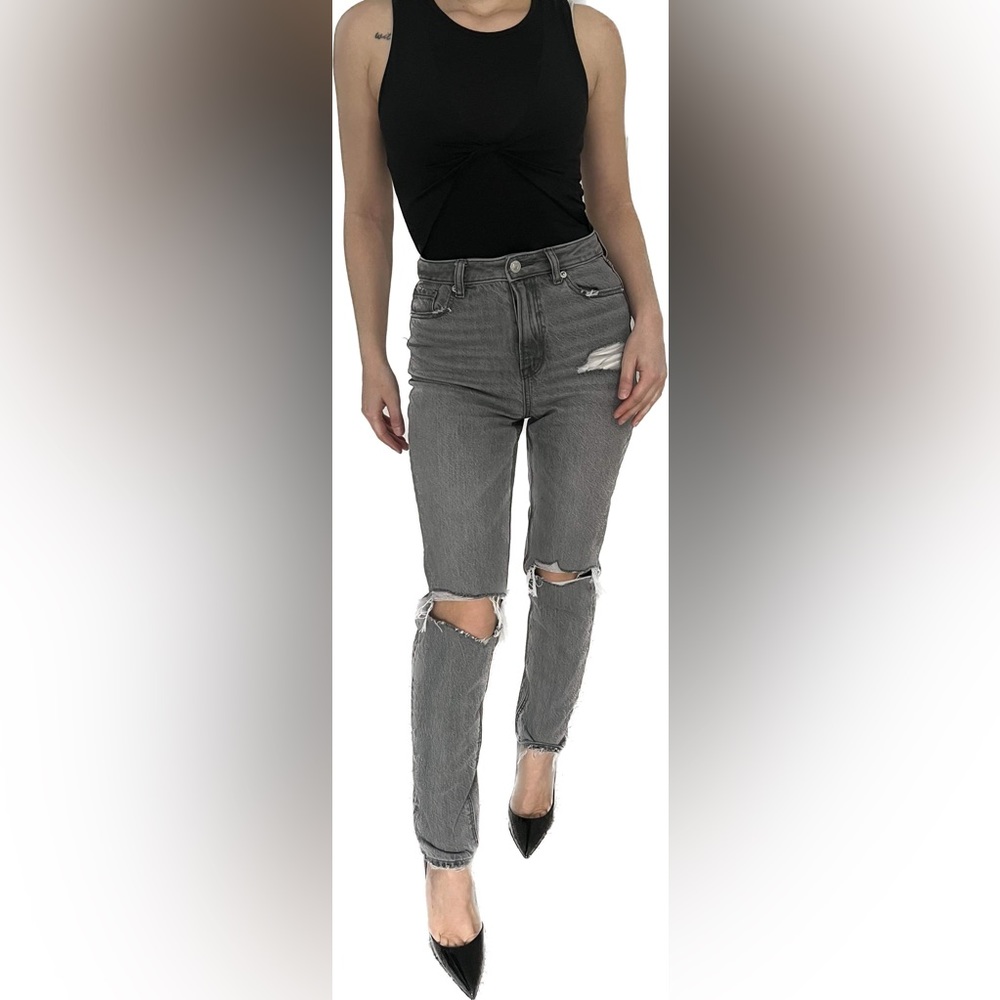 American eagle womens mom jeans ripped smoke gray sz regular 00